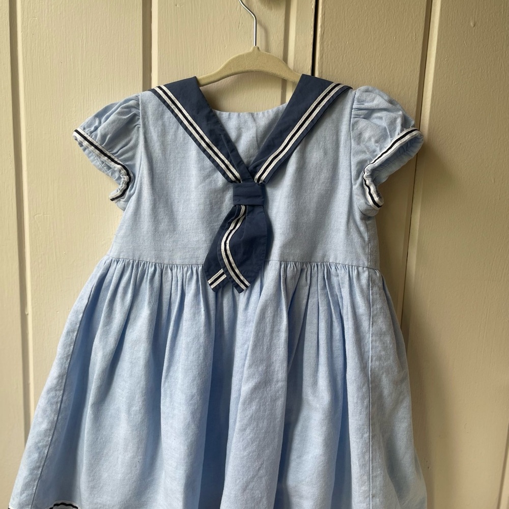 Trotters Light Blue Sailor Dress with Navy Trim